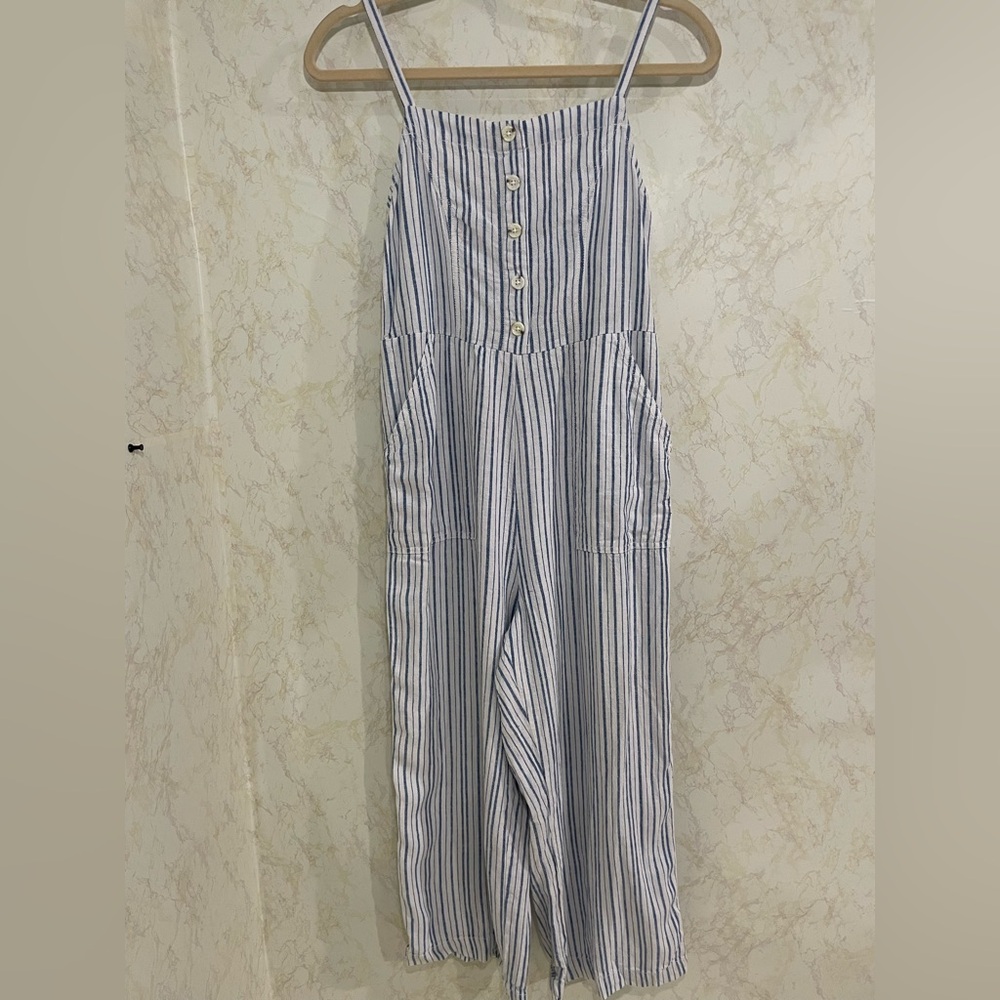 Old Navy Blue and White Striped Jumpsuit Relaxed Fit